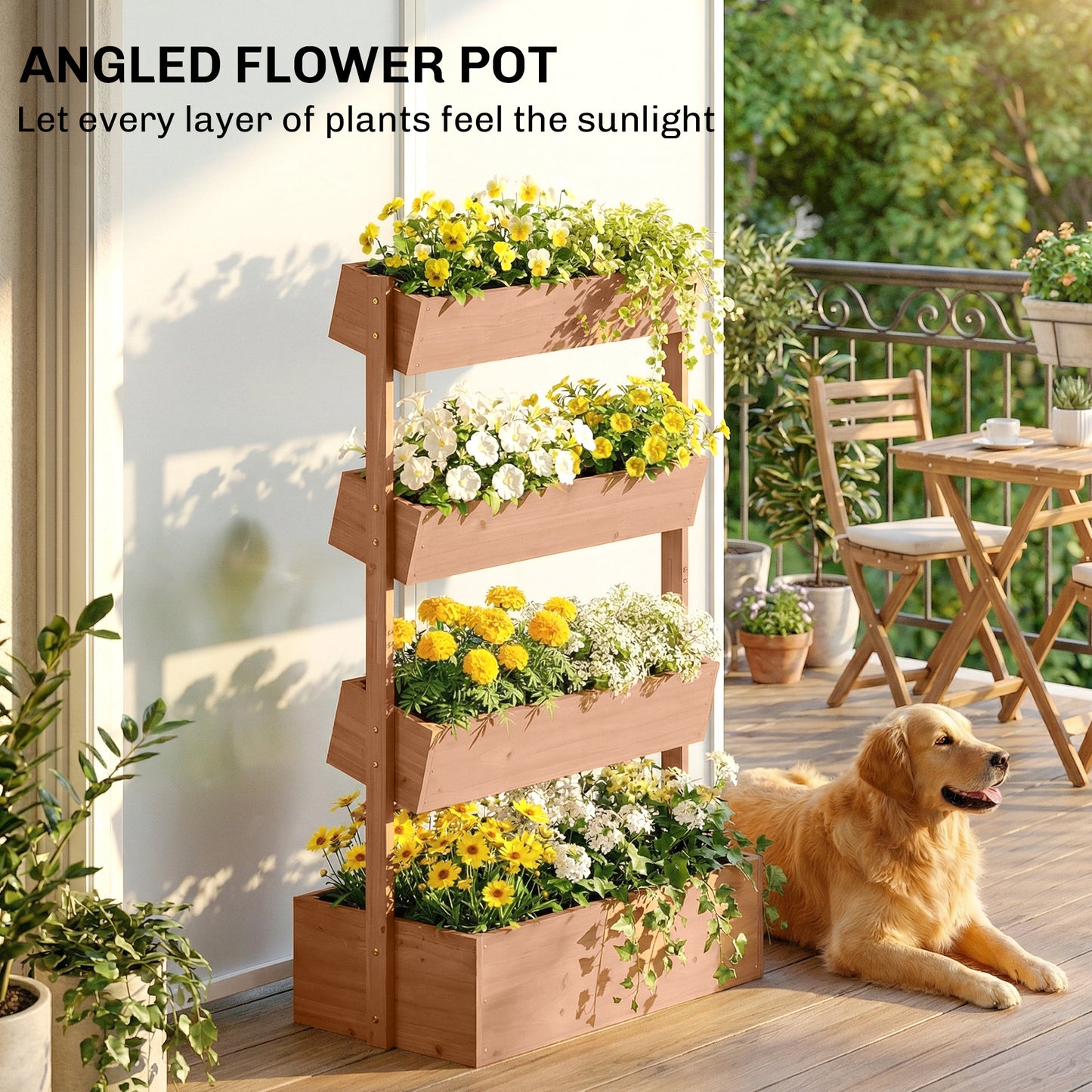 4-Tier Raised Garden Bed, 33.5" x 18" x 55" Vertical Wooden Outdoor Planter Box with Drainage Holes and Fabric Liner