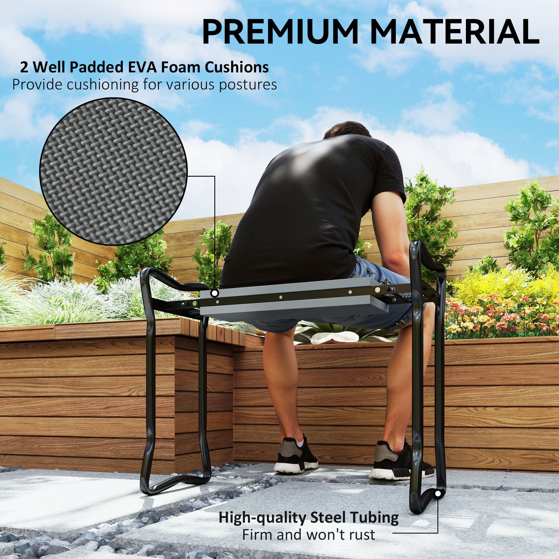 Garden Kneeler and Seat Stool, Folding Gardening Stool Kneeling Chair with Thicken Pad and Handles