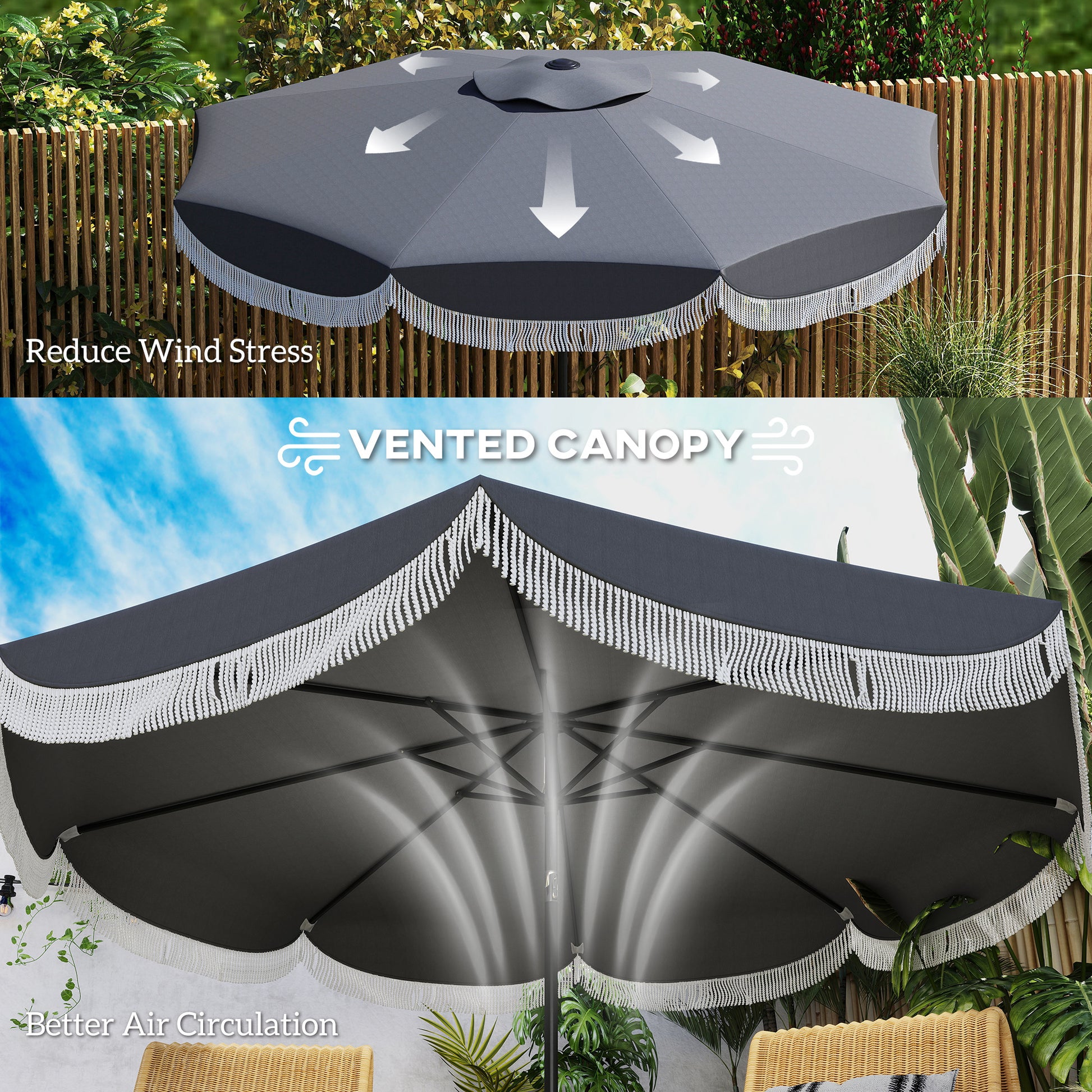 9FT Patio Umbrella Parasol, UPF 30+ Outdoor Market Umbrella with Crank, 8 Ribs, Push Button Tilt, Vented Patio Table Umbrella for Deck Backyard Lawn, Charcoal Grey