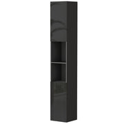 Tall Bathroom Cabinet, High Gloss Storage Cabinet with Doors and Adjustable Shelves, 11.8" x 11.8" x 71.5", Black