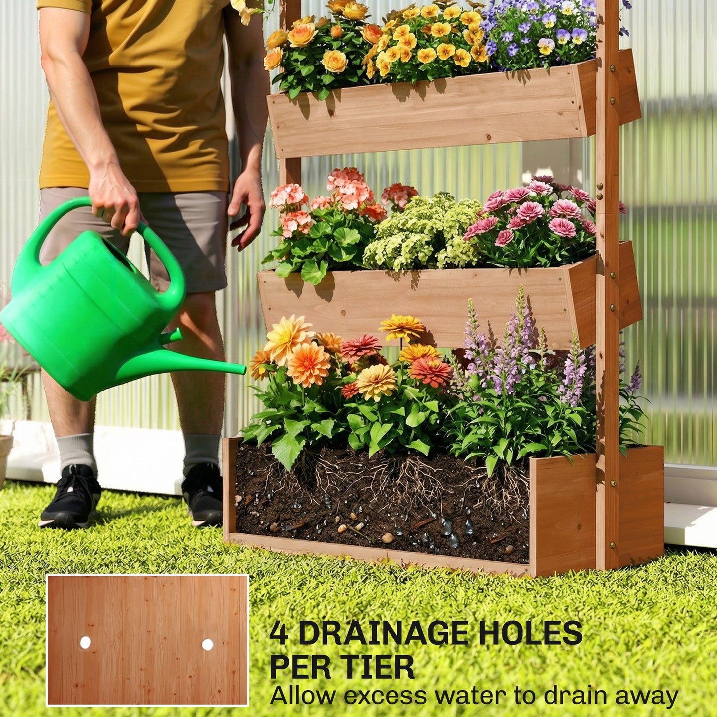 4-Tier Raised Garden Bed, 33.5" x 18" x 55" Vertical Wooden Outdoor Planter Box with Drainage Holes and Fabric Liner