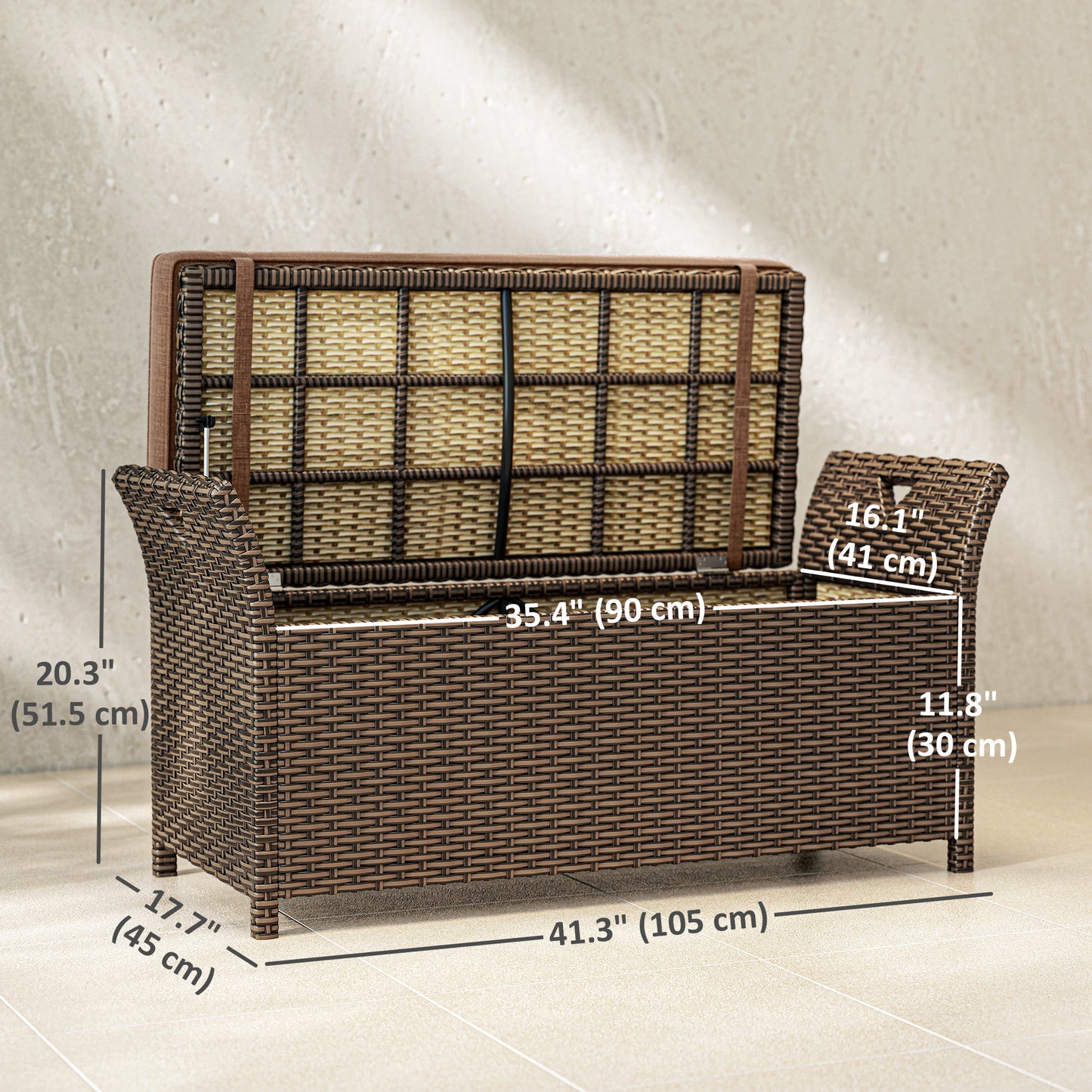 2-In-1 Outdoor Storage Bench, 29 Gallon Wicker Deck Box with Handles and Cushion, Tan