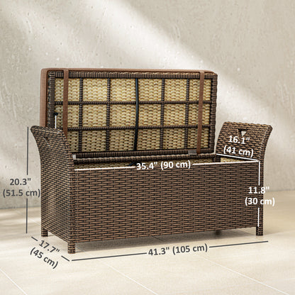 2-In-1 Outdoor Storage Bench, 29 Gallon Wicker Deck Box with Handles and Cushion, Tan