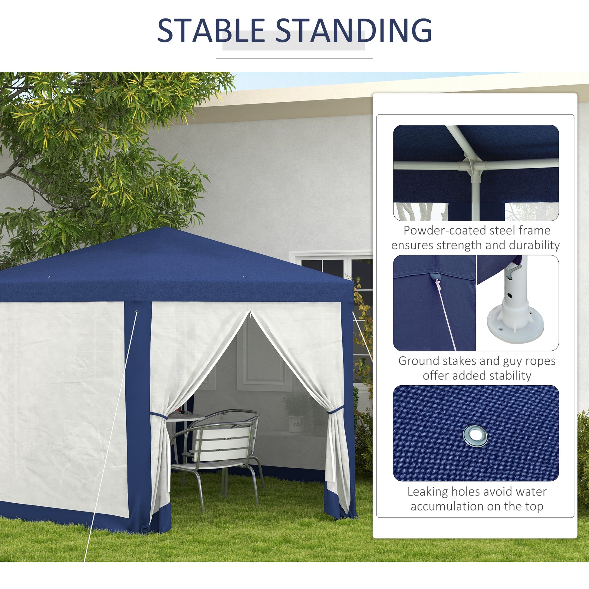 Hexagon Party Tent, Patio Gazebo with Netting Mesh, Blue