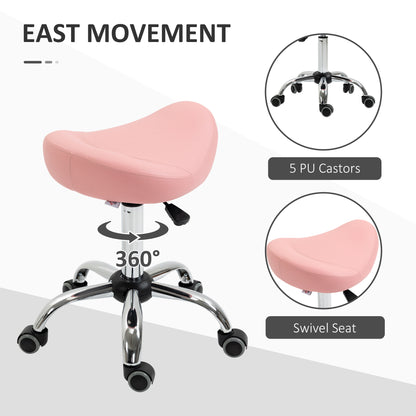 Ergonomic Saddle Stool with Wheels, Adjustable PU Leather Saddle Chair, 360° Swivel, NO Back Pain, Healthy Posture, Salon Chair for Massage Medical Home, Pink