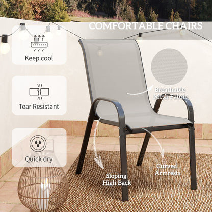 3 Pieces Bistro Set, Small Patio Furniture Set with Stackable Mesh Chairs, Glass Table for Garden, Balcony, Light Grey