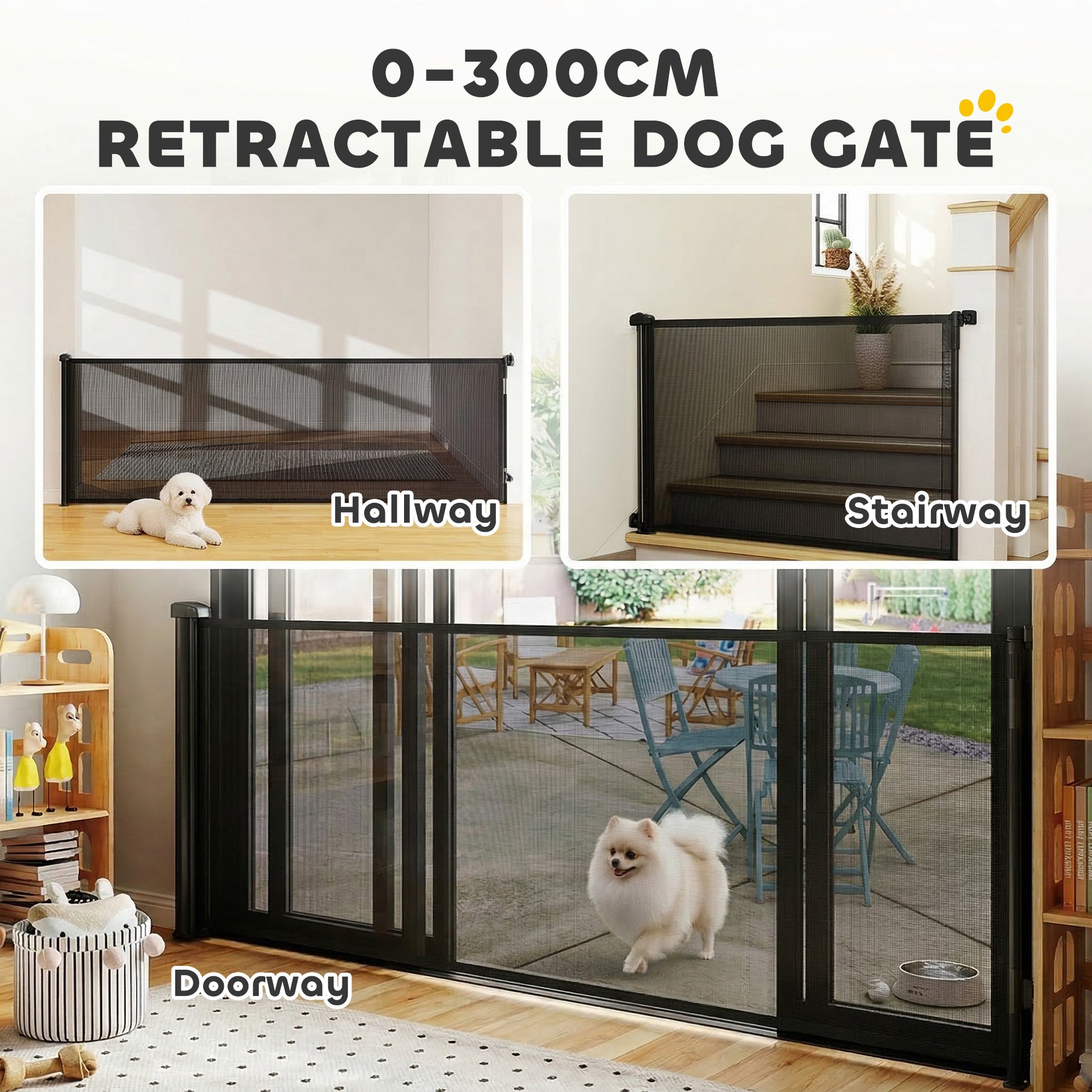 Retractable Dog Gate, 41" Tall, Extends to 122" Wide, Mesh Pet Gate with Single Hand Operation, for Stairs, Doorways