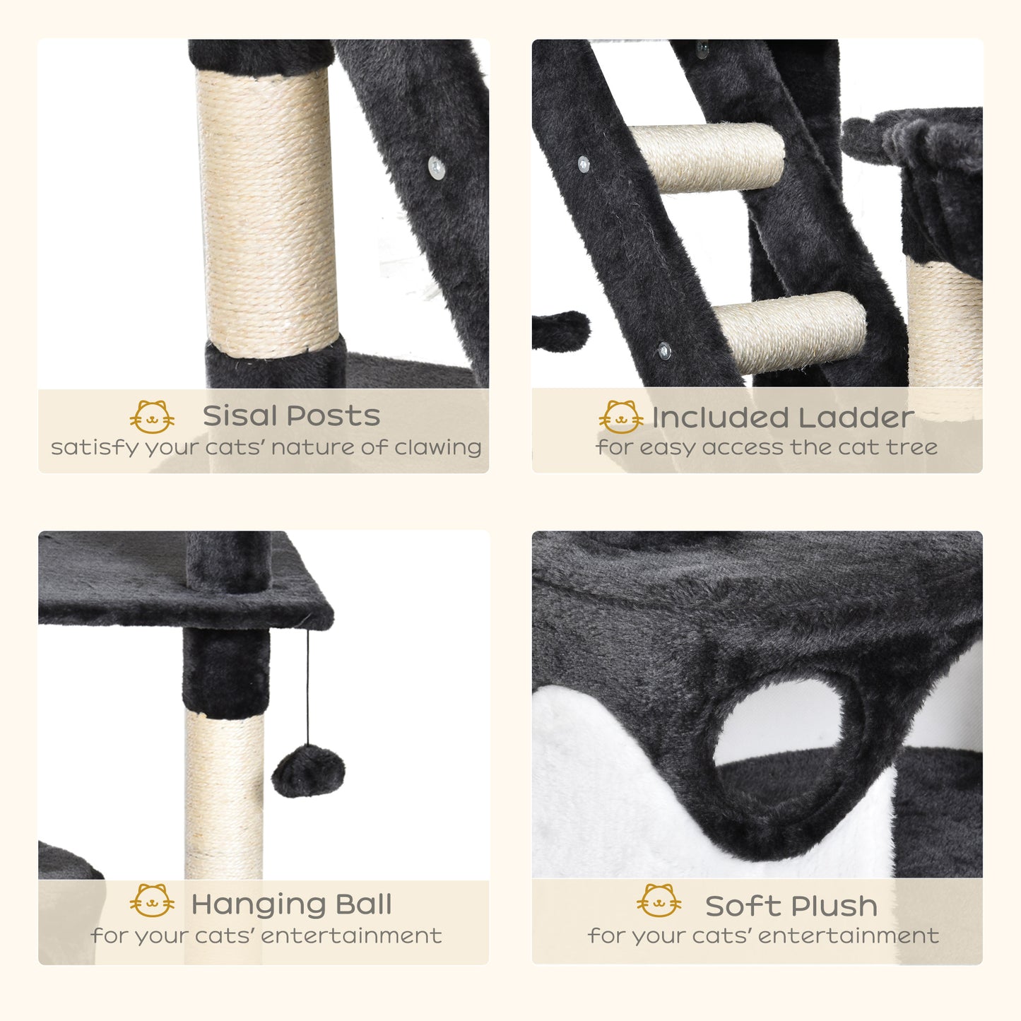 94"-102" Floor to Ceiling Cat Tree, High Cat Condo Scratching Post Activity Center, Multi-Level Play House