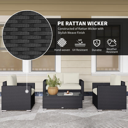 Outdoor Furniture with Table, Wicker Furniture with Loveseat and 2 Chair for Garden, Poolside, Cream
