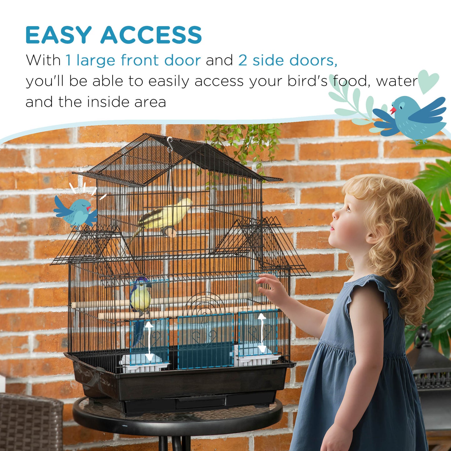 25" Bird Cage with Perch, Swing, Food Container, Slide-out Tray, Handle, Parrot Cage for Finches, Canaries, Budgies