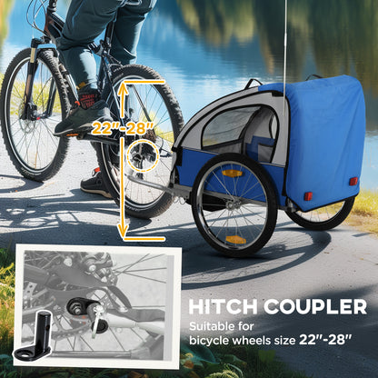 Aosom 2-Seat Child Bike Trailer for Kids with a Strong Steel Frame, 5-Point Safety Harnesses, & Comfortable Seat, Blue