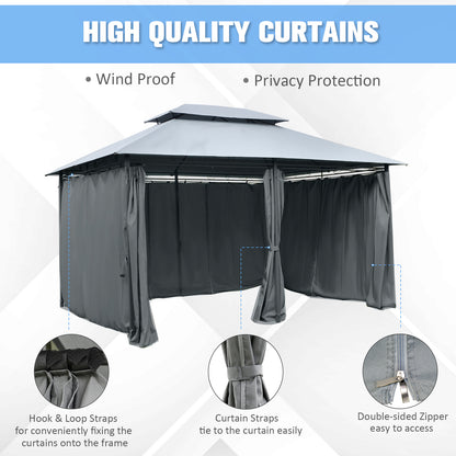 13'L x 10'W x 8.7'H Patio Gazebo Outdoor 2-Tiers Garden Canopy Yard Sunshade Shelter with Curtains, Grey