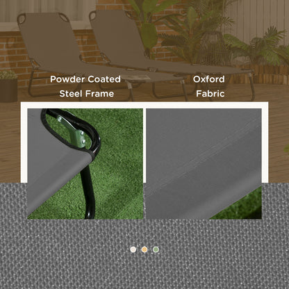 Set of 2 Folding Outdoor Lounge Chair, Sun Tanning Chairs with Reclining Back, Breathable Mesh for Beach Patio, Grey