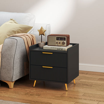 Bedside Table, Nightstand with 2 Drawers, Side End Table with Metal Legs for Bedroom, Black