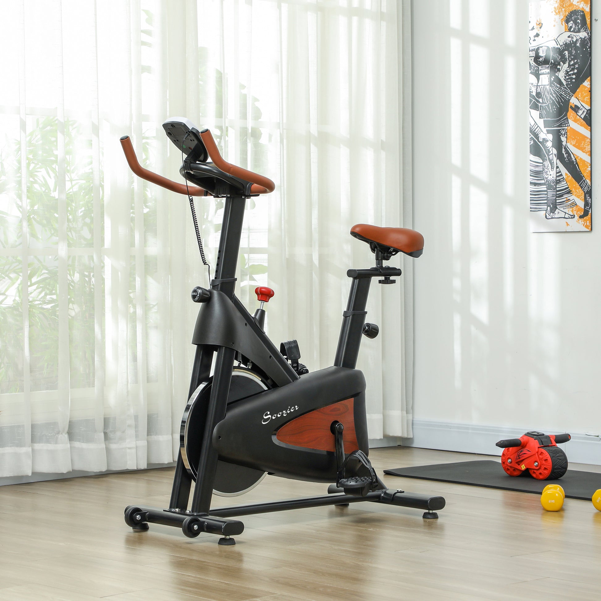 Soozier Quiet Stationary Exercise Bike with Adjustable Resistance, Seat, Black