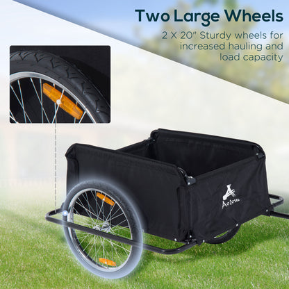 Aosom Bicycle Trailer Bike Cargo Trailer Garden Utility Cart Tool Carrier with Removable Cover, Red