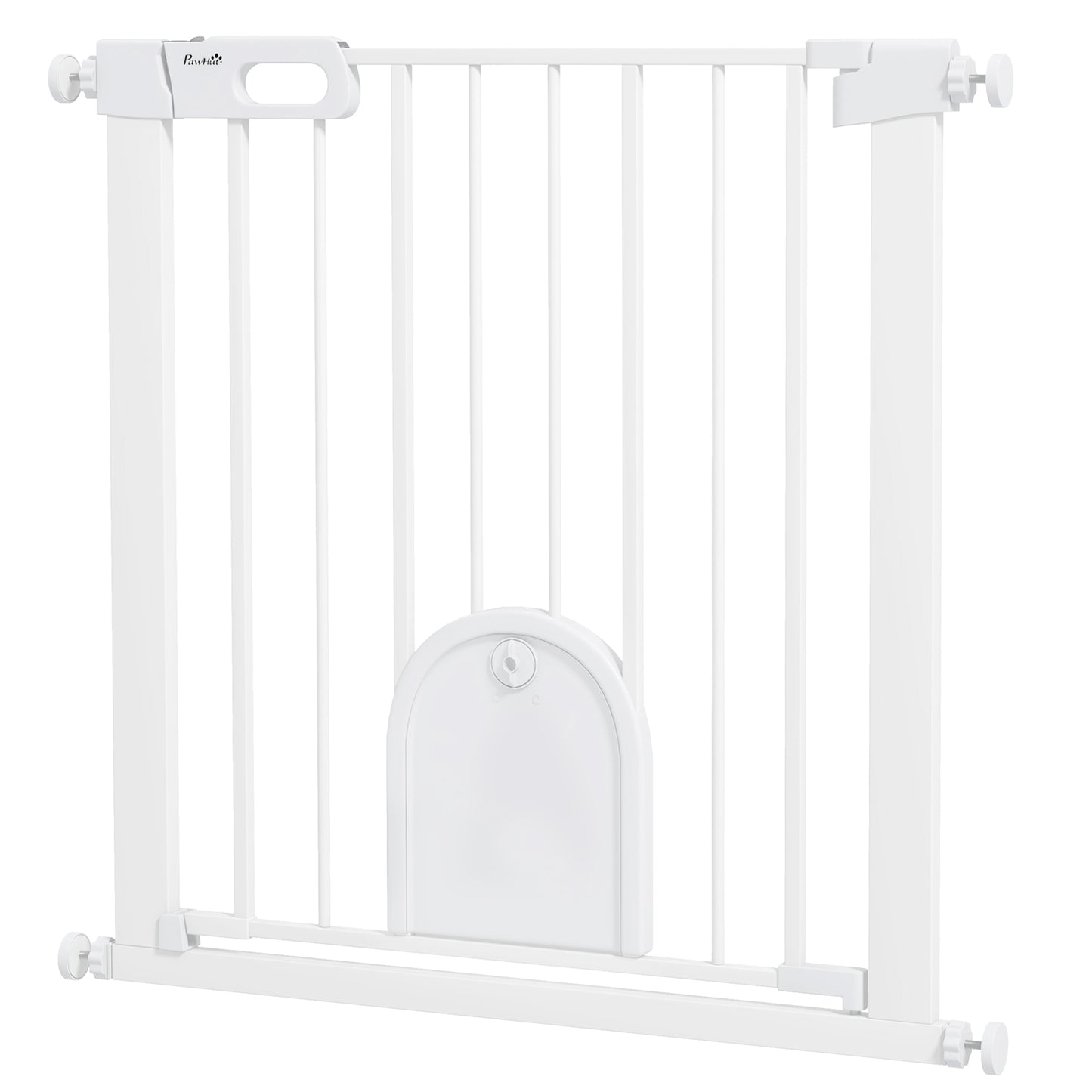 30"-32" Extra Wide Pet Gate Barrier with Small Door, 30"H Dog Gate with Safety Gate Barrier, Stair Pressure Fit, White