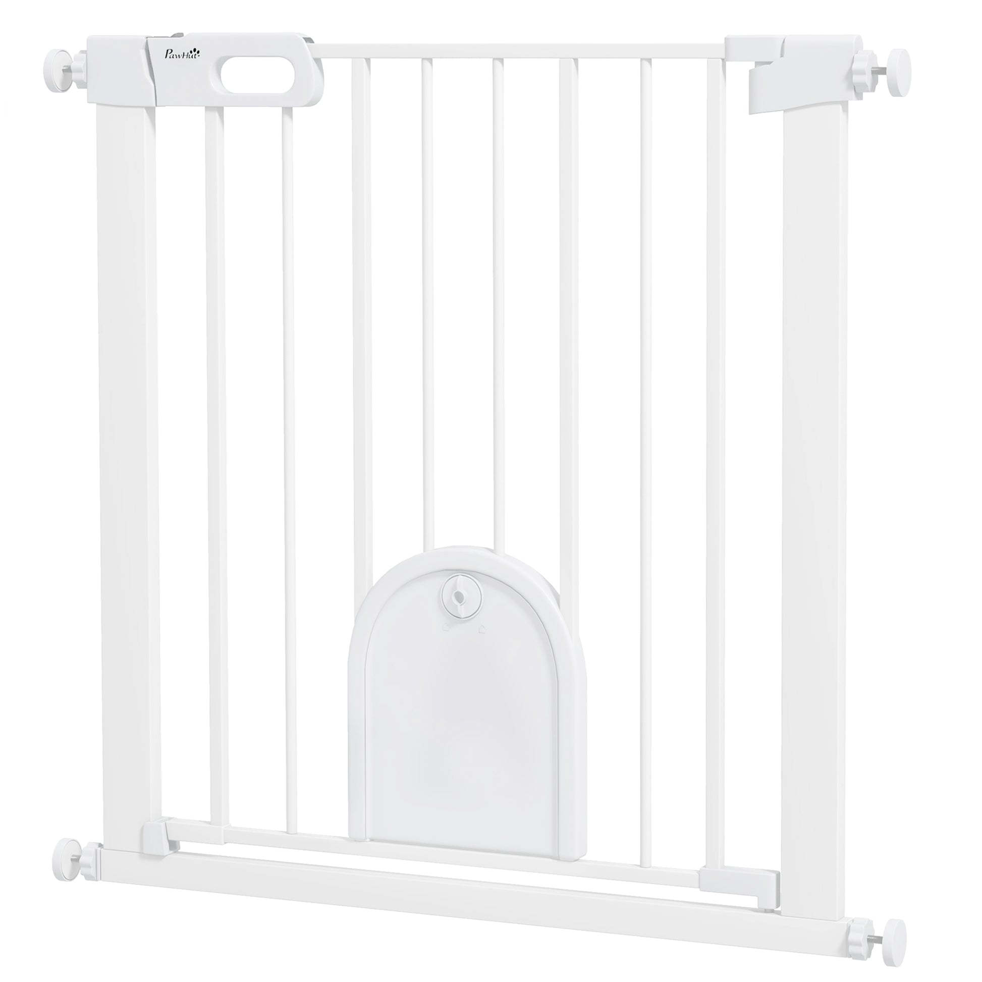 30"-32" Extra Wide Pet Gate Barrier with Small Door, 30"H Dog Gate with Safety Gate Barrier, Stair Pressure Fit, White