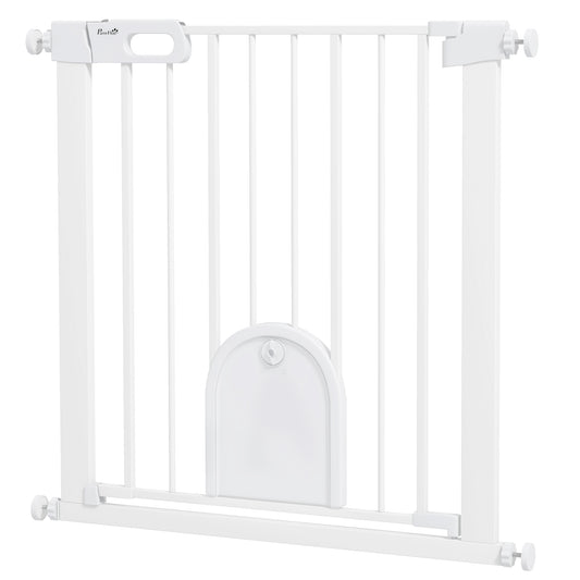 30"-32" Extra Wide Pet Gate Barrier with Small Door, 30"H Dog Gate with Safety Gate Barrier, Stair Pressure Fit, White