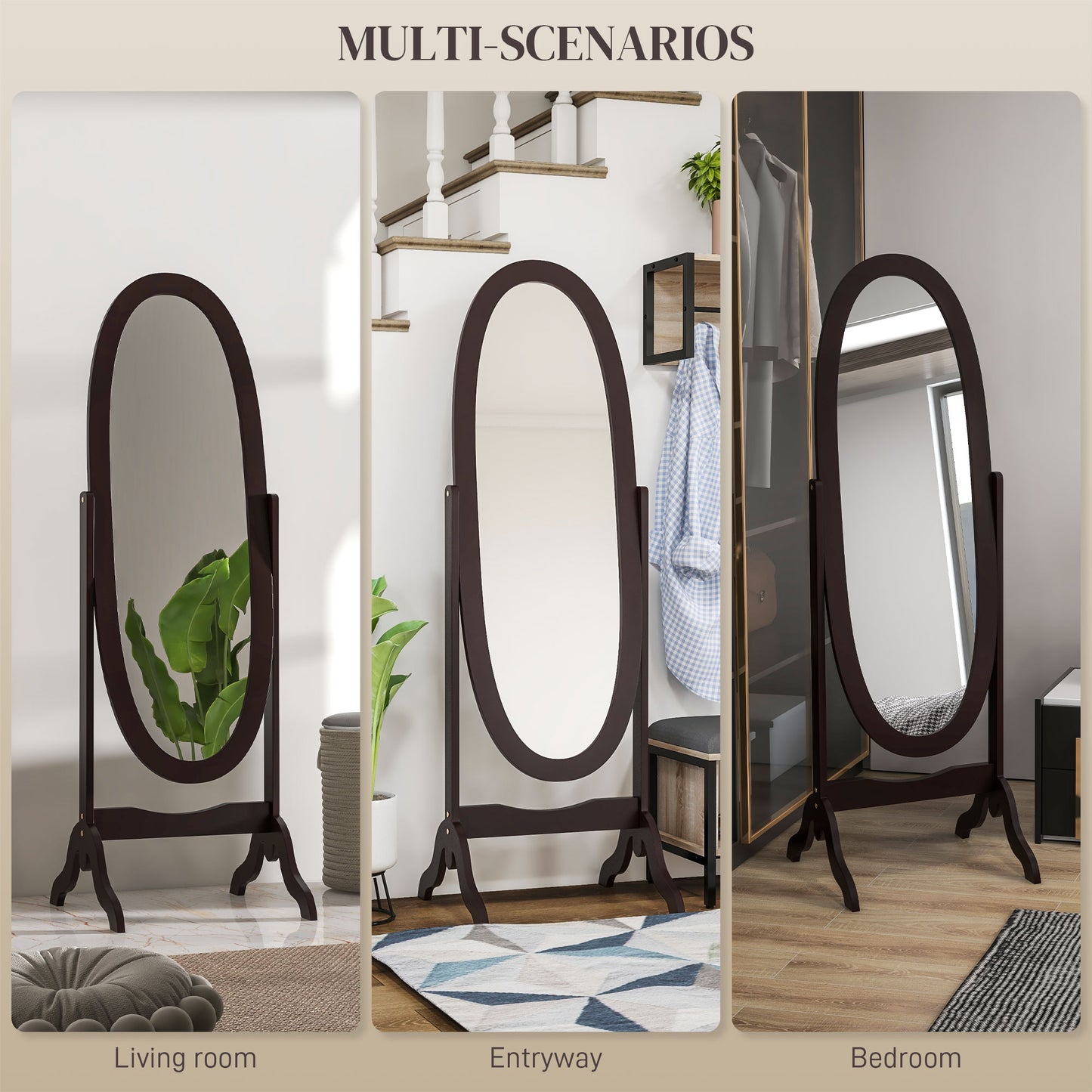 Floor Standing Mirror Full Length Mirror with Adjustable Angle Oval Frame for Dressing Room Bedroom Living Room Coffee