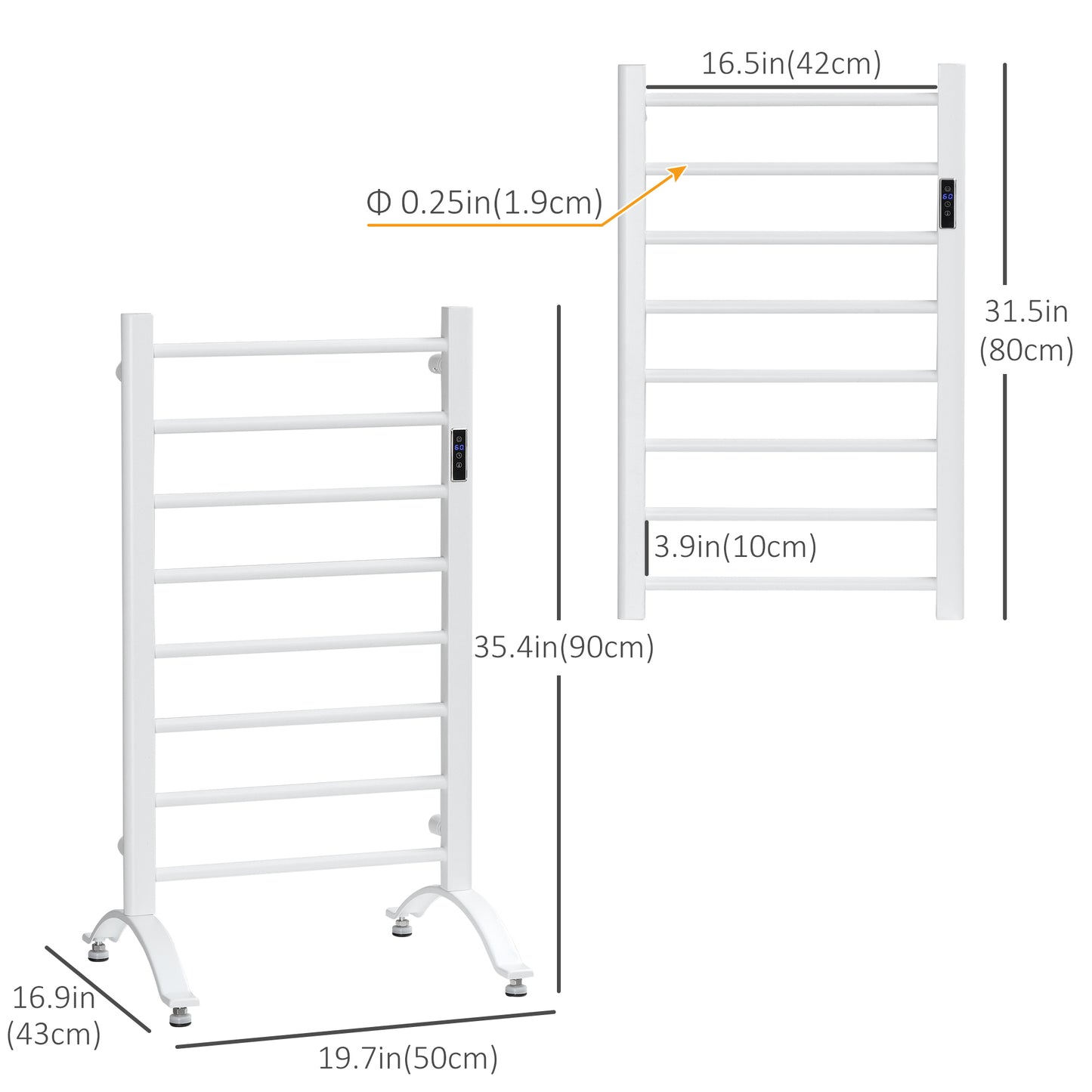 8-Bar Heated Towel Warmer Rack with Built-in Timer and LED Indicators, Wall Mounted & Free Standing Carbon Steel Electric Towel Bar with Adjustable Temperature, White