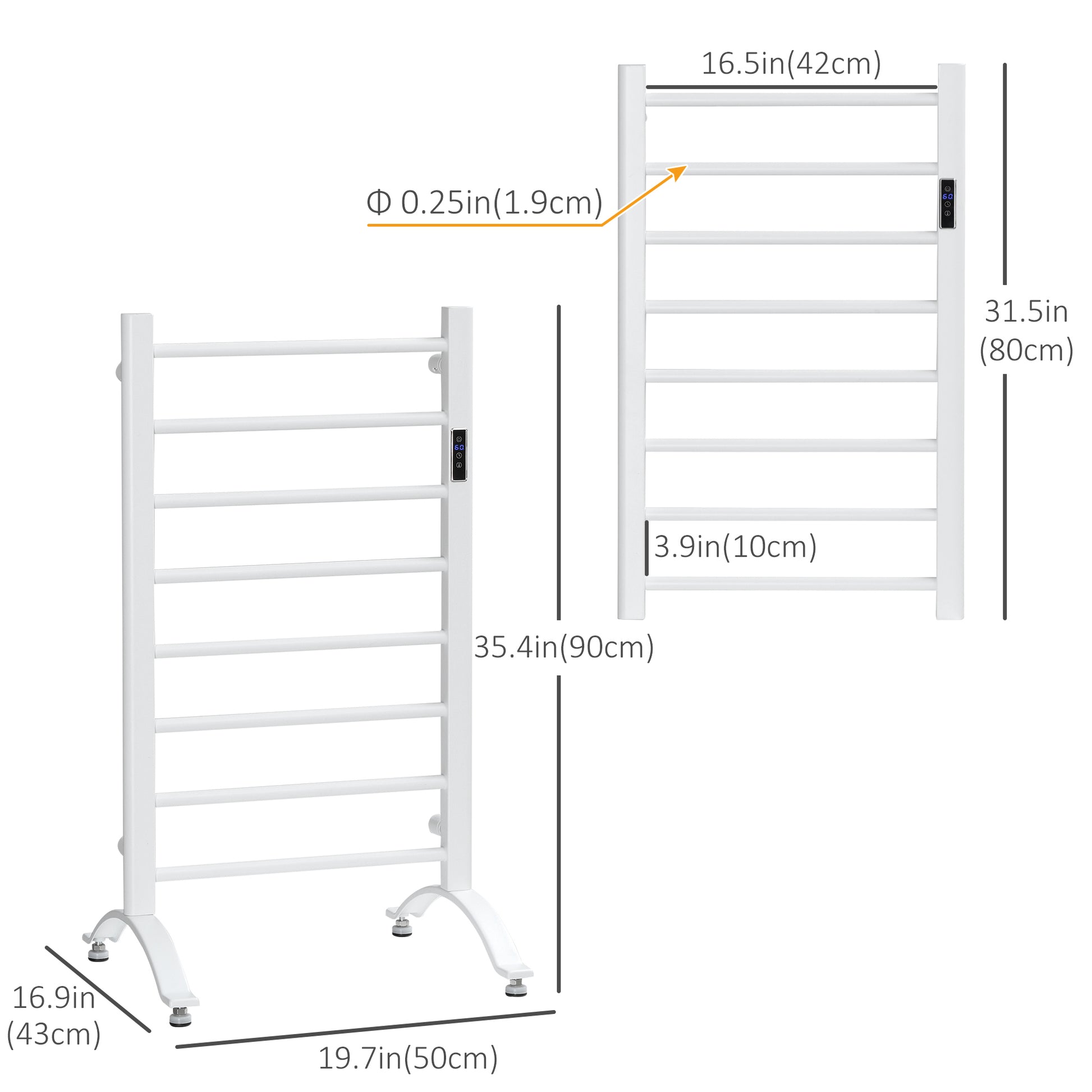 8-Bar Heated Towel Warmer Rack with Built-in Timer and LED Indicators, Wall Mounted & Free Standing Carbon Steel Electric Towel Bar with Adjustable Temperature, White
