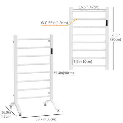 8-Bar Heated Towel Warmer Rack with Built-in Timer and LED Indicators, Wall Mounted & Free Standing Carbon Steel Electric Towel Bar with Adjustable Temperature, White