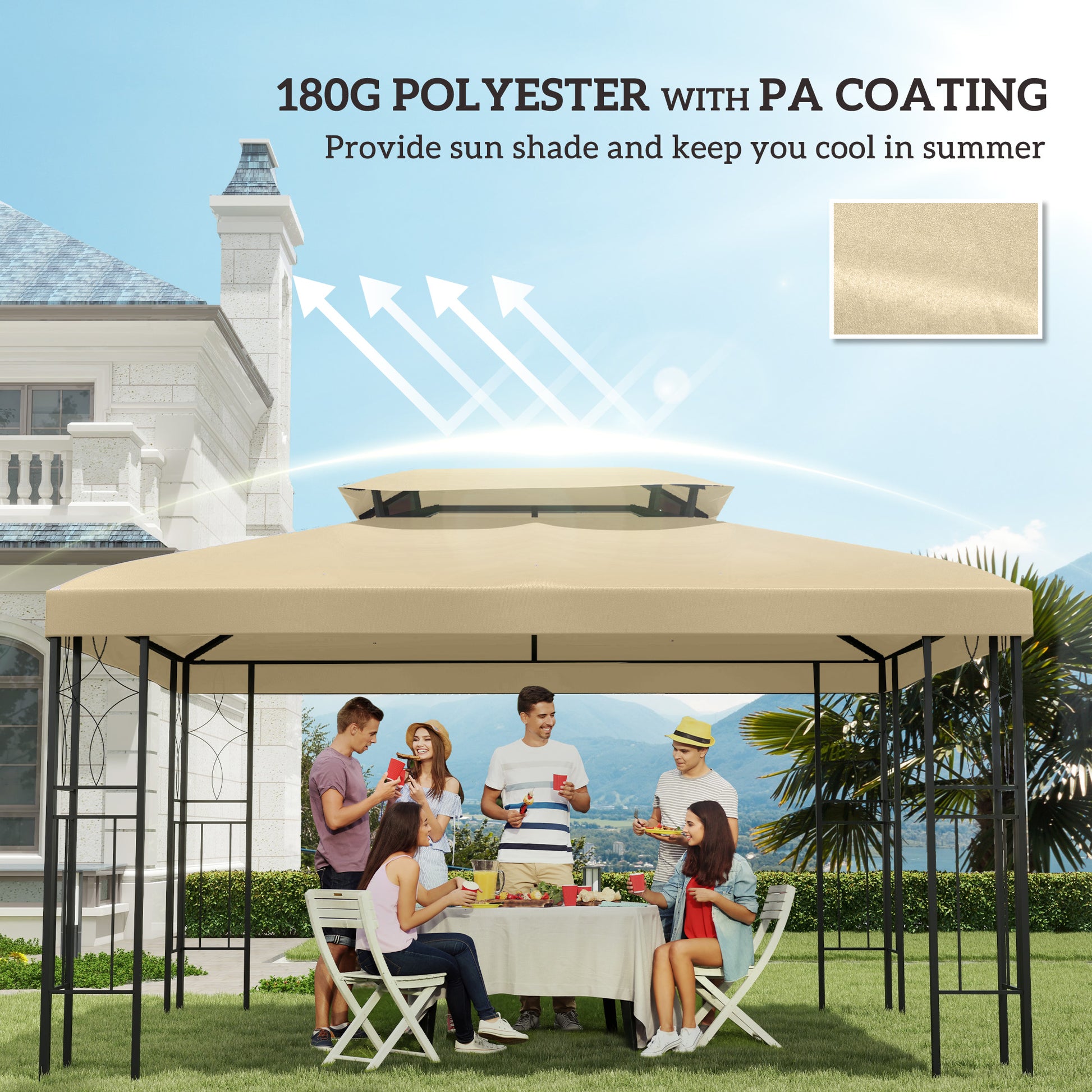 13' x 10' Gazebo Cover, Gazebo Replacement Canopy with 2 Tier Top for Garden, Patio, Outdoor, Beige