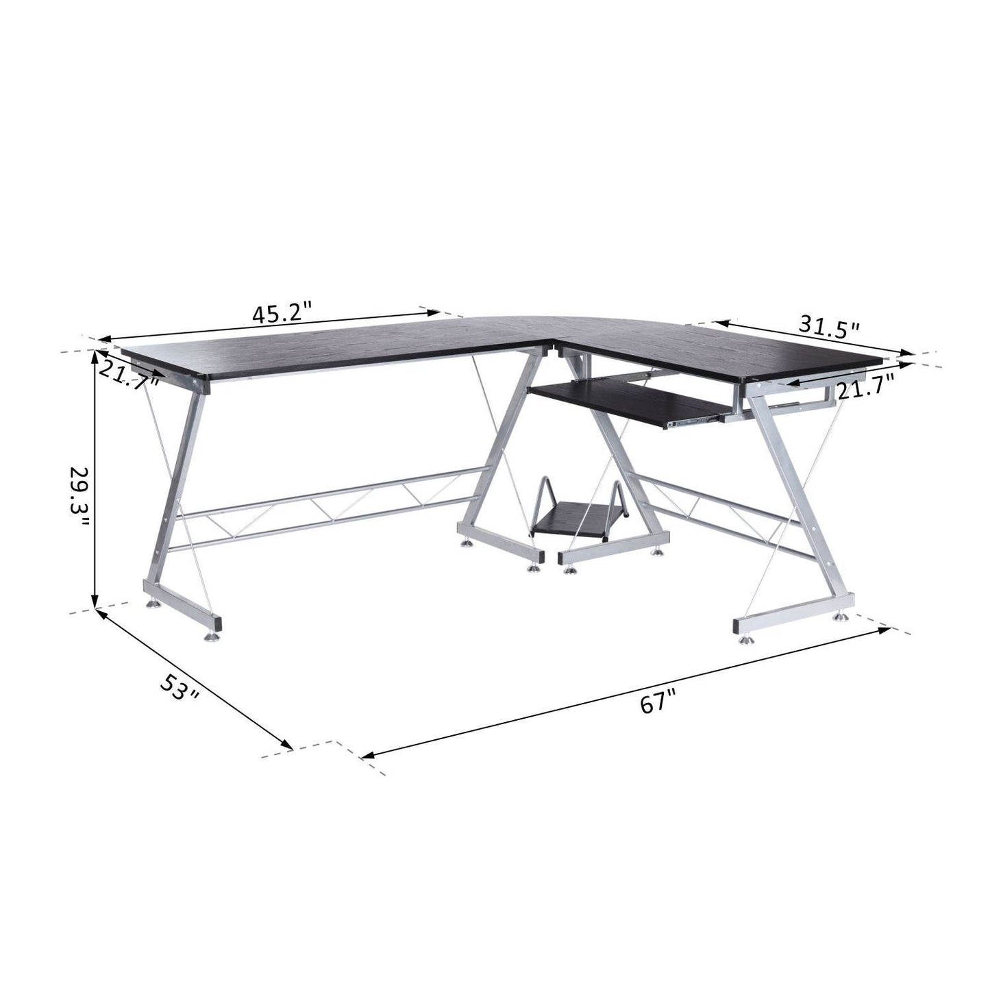 L-Shaped Computer Desk, Corner Table with Keyboard Tray for PC Laptop Desktop, Workstation Stand Home Office Furniture