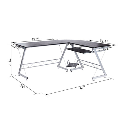 L-Shaped Computer Desk, Corner Table with Keyboard Tray for PC Laptop Desktop, Workstation Stand Home Office Furniture