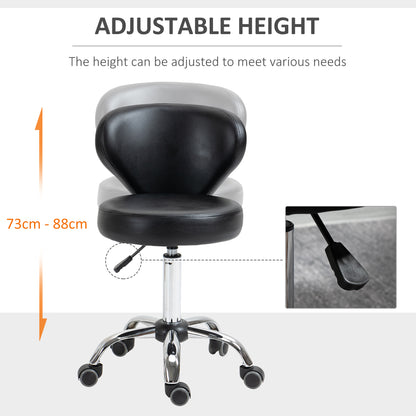 Adjustable Swivel Salon Stool with Backrest and Wheels, Office & Living Room Chair, Synthetic Leather, Black