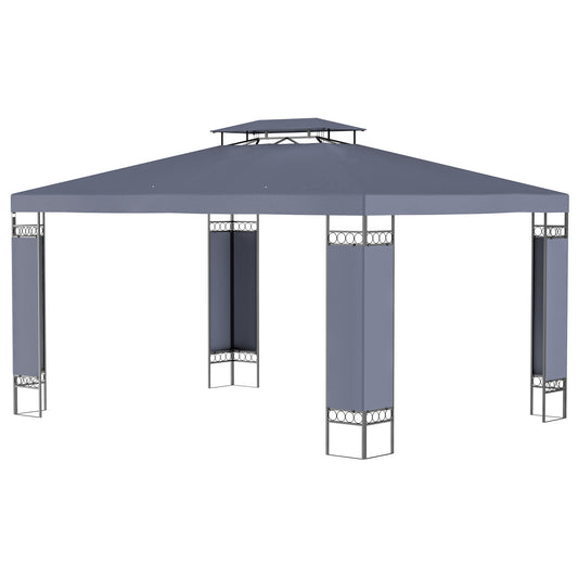 10' x 13' Outdoor Gazebo, Double Roof Patio Gazebo Canopy Shelter with Screen Decorate Corner Frame, Grey