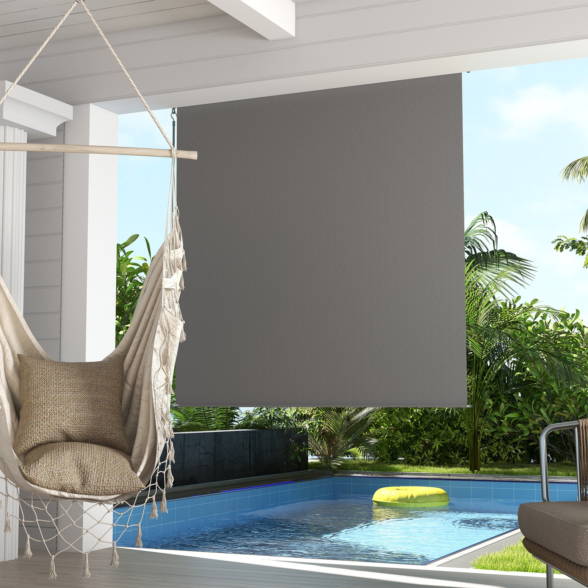 6' x 6' Patio Door Blinds, Outdoor Roller Shades, Cordless Roll Up Shade for Porch Gazebo, Light Grey