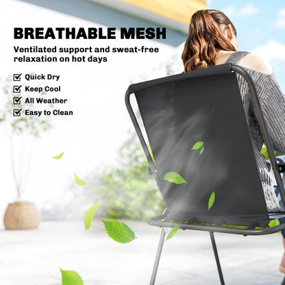 8 Piece Patio Table and Chairs Set with Folding Chairs, Tempered Glass Tabletop and Umbrella for Garden, Black