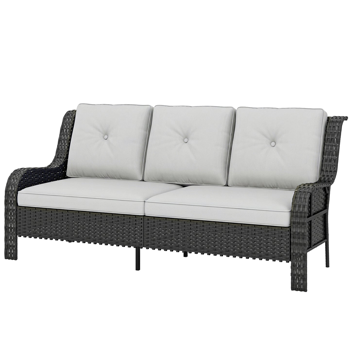 Wicker Patio Sofa with Cushions, 3 Seater Rattan Outdoor Couch for Patio, Garden, Porch, Backyard, Light Grey