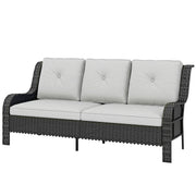 Wicker Patio Sofa with Cushions, 3 Seater Rattan Outdoor Couch for Patio, Garden, Porch, Backyard, Light Grey