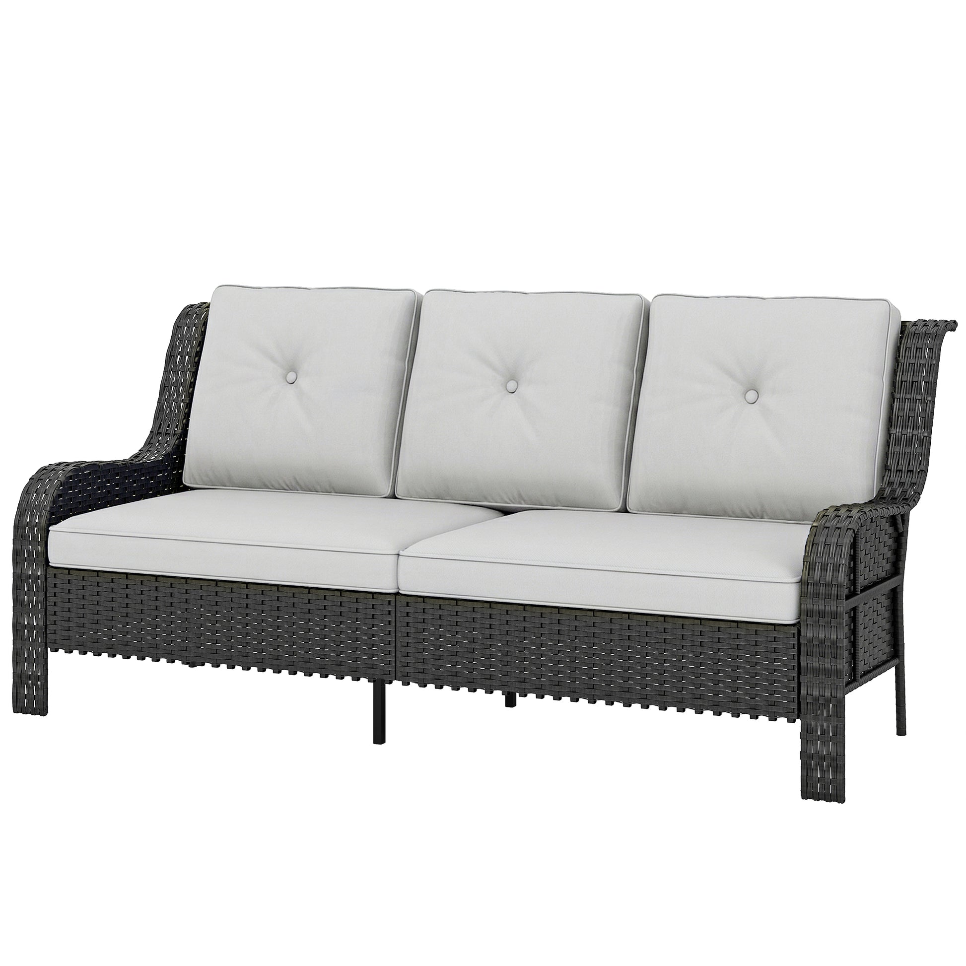 Wicker Patio Sofa with Cushions, 3 Seater Rattan Outdoor Couch for Patio, Garden, Porch, Backyard, Light Grey