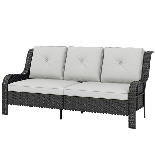 Wicker Patio Sofa with Cushions, 3 Seater Rattan Outdoor Couch for Patio, Garden, Porch, Backyard, Light Grey
