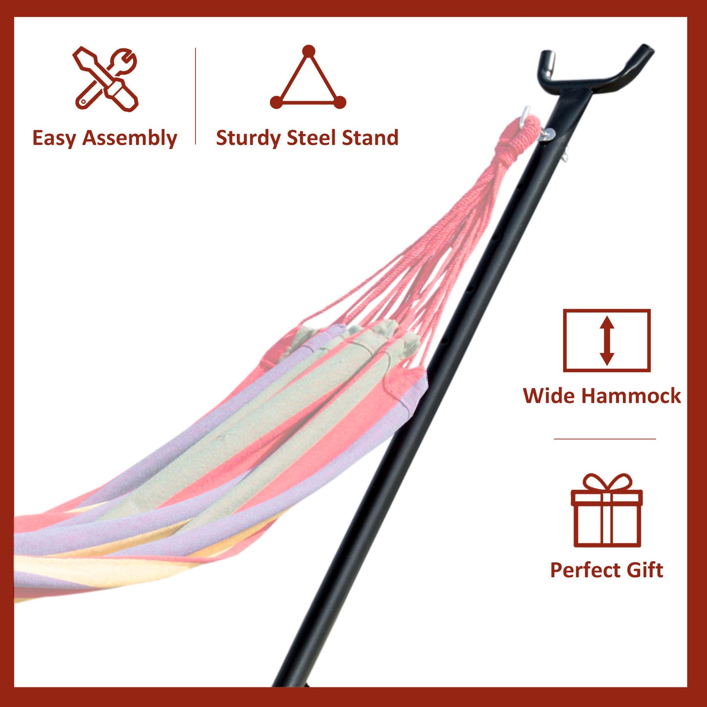 9.5'L Adjustable Hammock Stand Only, Heavy Duty Universal Garden Outdoor Camping Picnic Sun Bed Swing Metal Frame w/ Six Holes to Adjust, Black