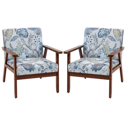 2 PCS Modern Accent Chairs with Cushioned Seat, Upholstered Linen-Feel Armchair for Bedroom, Living Room, Multicolored