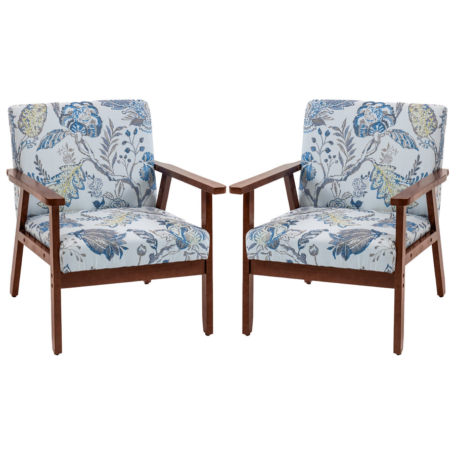 2 PCS Modern Accent Chairs with Cushioned Seat, Upholstered Linen-Feel Armchair for Bedroom, Living Room, Multicolored