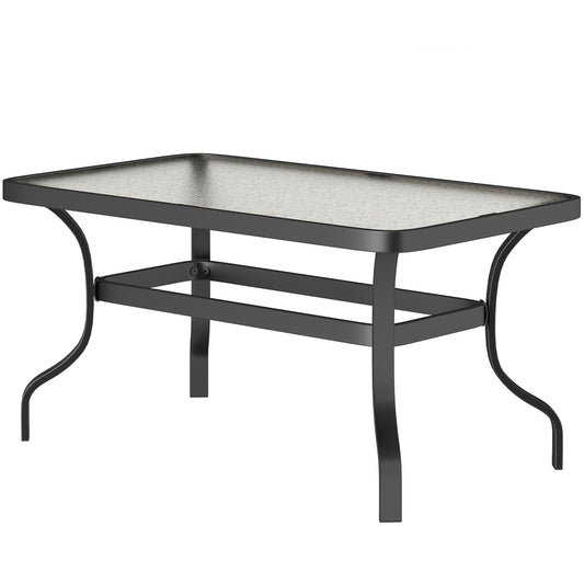 37" Patio Coffee Table with Tempered Glass Top, Outdoor Coffee Table with Metal Frame, Black
