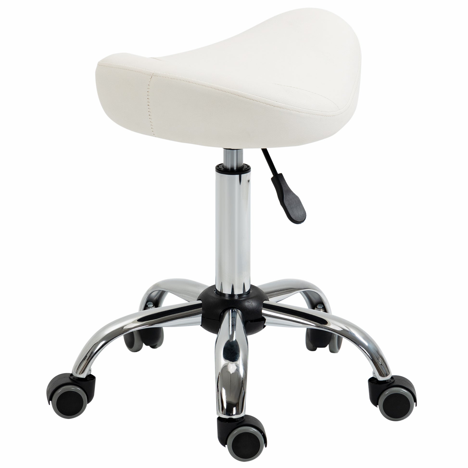 Ergonomic Saddle Stool with Wheels, Adjustable PU Leather Saddle Chair, 360° Swivel, NO Back Pain, Healthy Posture, Salon Chair for Massage Medical Home, White