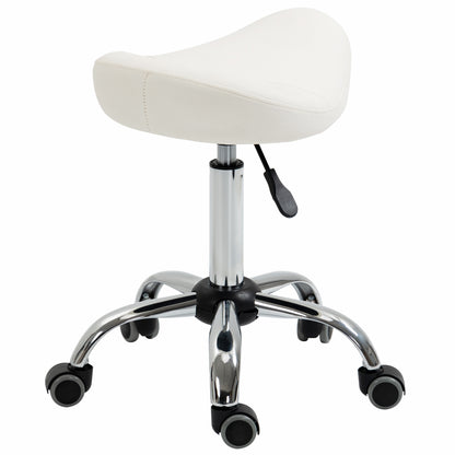 Ergonomic Saddle Stool with Wheels, Adjustable PU Leather Saddle Chair, 360° Swivel, NO Back Pain, Healthy Posture, Salon Chair for Massage Medical Home, White