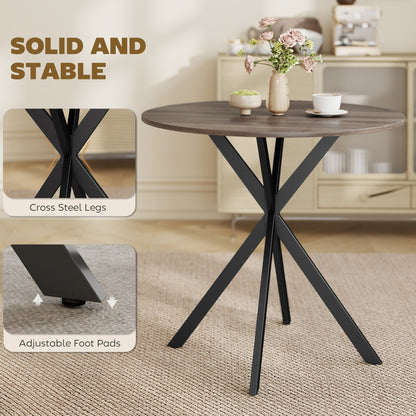 31.5" Industrial Round Dining Table - Distressed Dark Brown