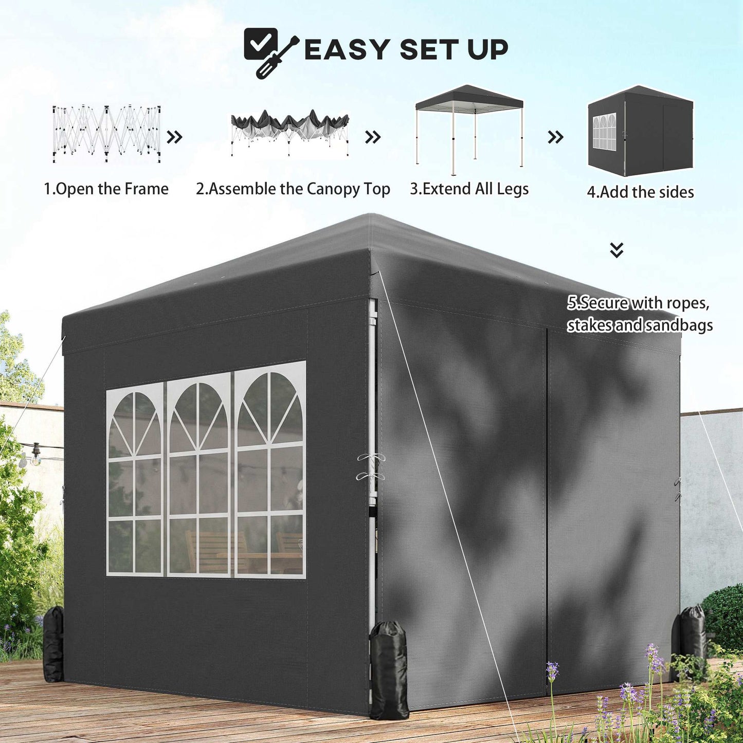 8.2 x 8.2 ft Pop Up Canopy Tent with 4 Sidewalls, UPF 50+ Outdoor Instant Canopy with Carry Bag, Dark Grey