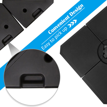 4 Pieces Umbrella Base Parasol Stand for Cantilever Umbrella Fill w/ Sand or Water Black