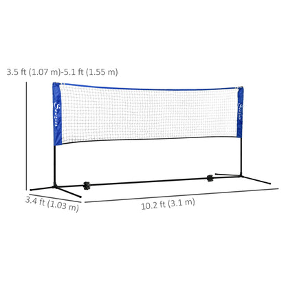 Soozier 10ft Badminton Net, Height Adjustable Outdoor Sports Net with Carry Bag, for Tennis, Pickleball and Volleyball, Blue