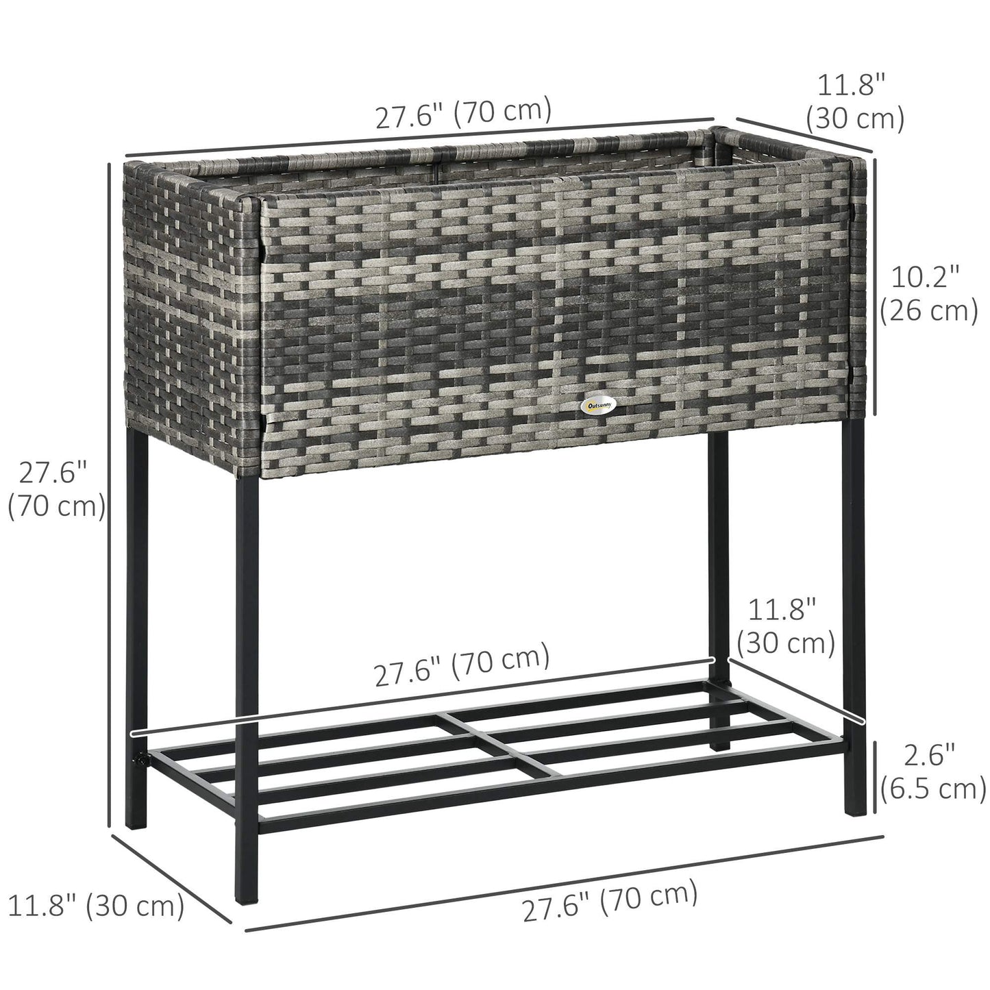 Rattan Raised Garden Boxes, Elevated Flower Beds with Storage Shelf for Herbs, Flowers, Vegetables, Mixed Grey