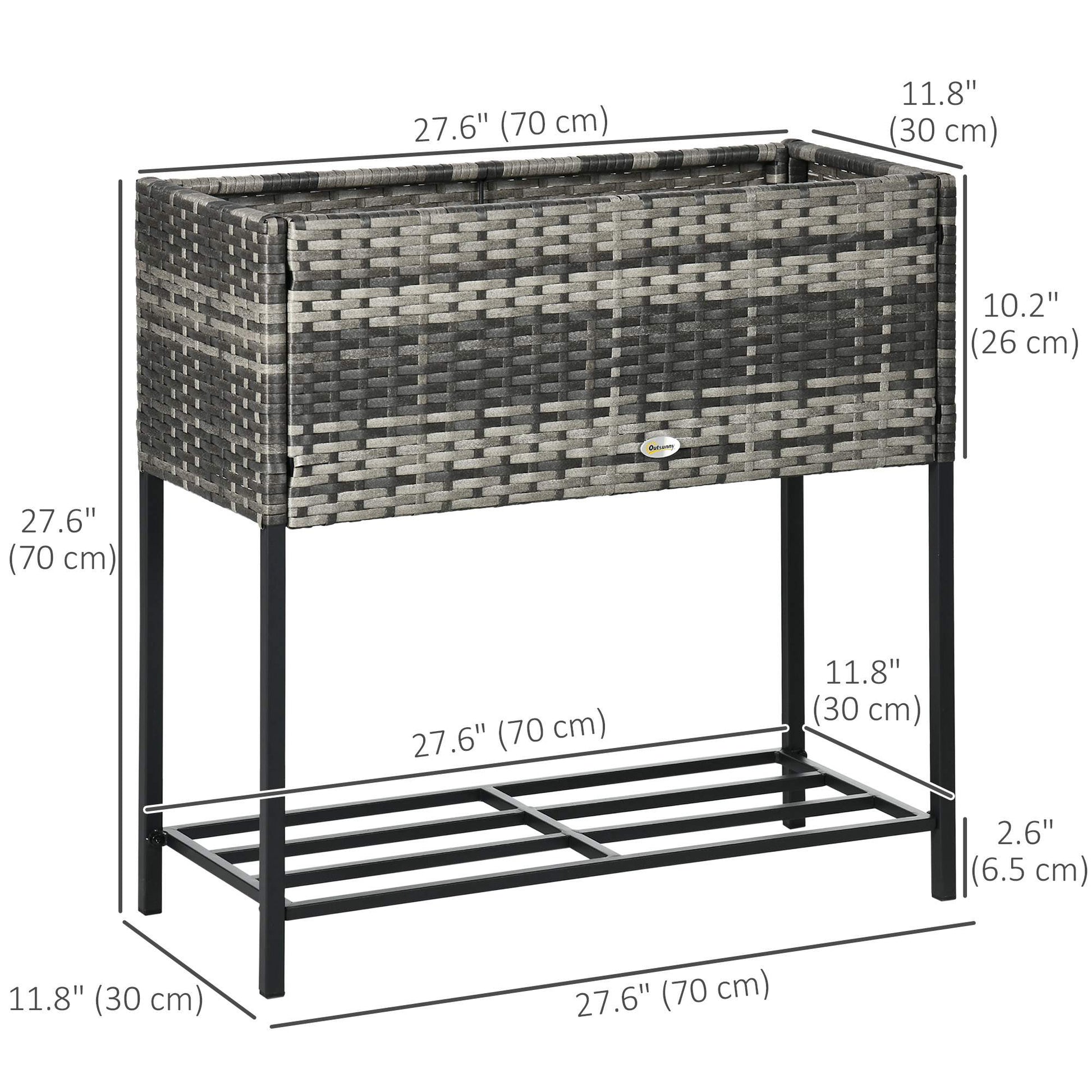 Rattan Raised Garden Boxes, Elevated Flower Beds with Storage Shelf for Herbs, Flowers, Vegetables, Mixed Grey